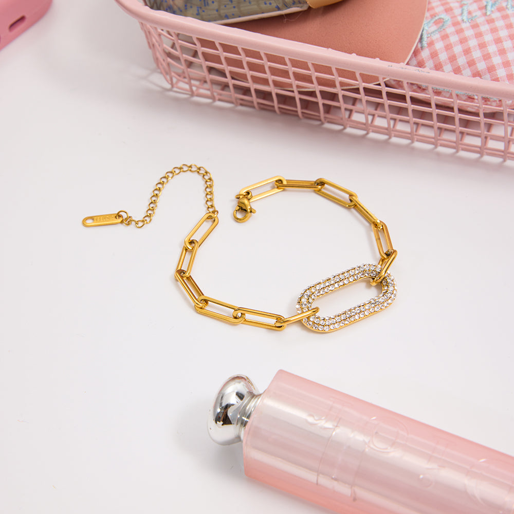 Zirconinas Rectangle Pendant Link Chain Bracelet