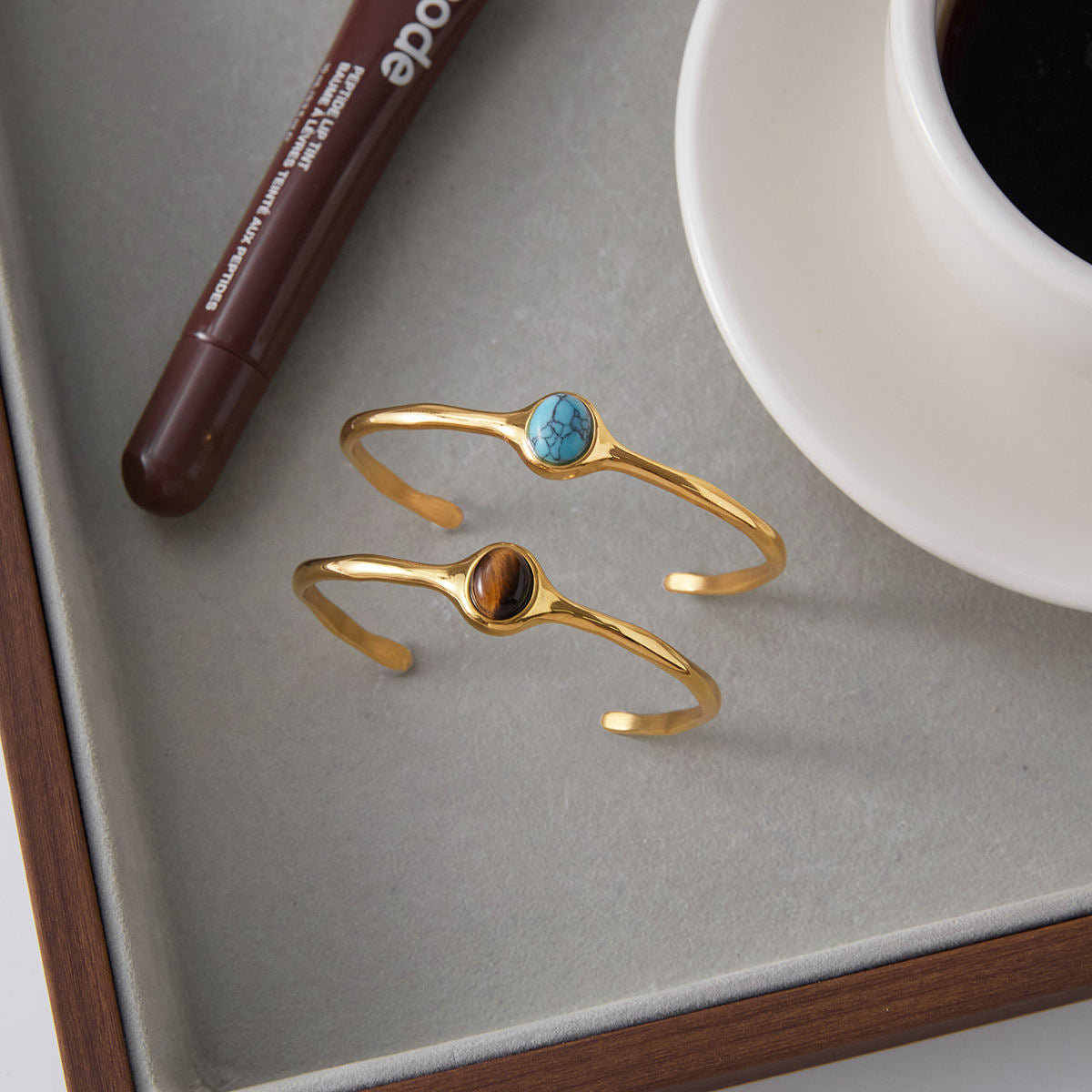 Brown Stone Cuff Bracelet