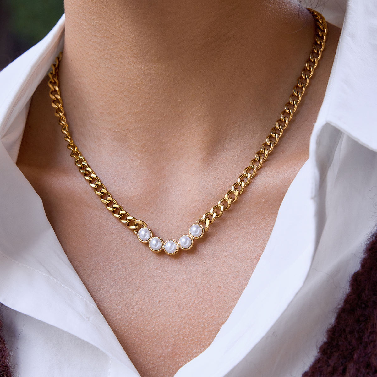 Pearls Cuban Chain Necklace