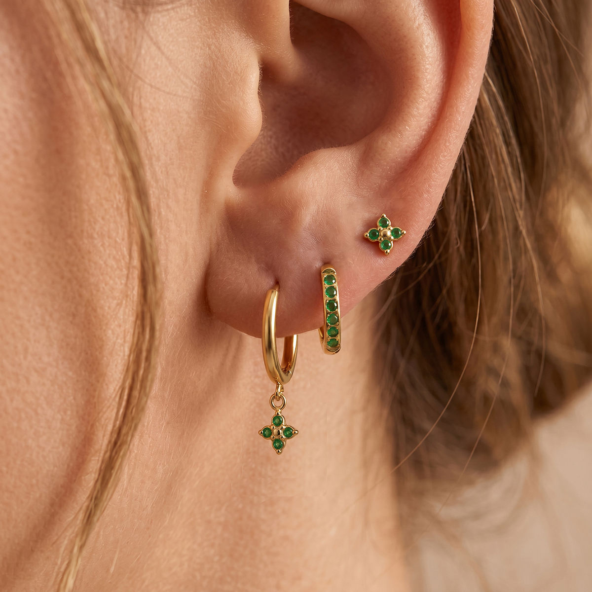 Green Zirconias Earrings Set