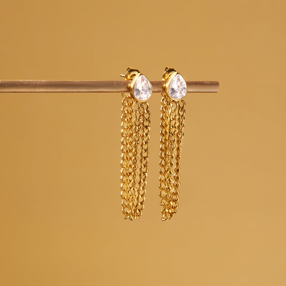 Zirconia Chain Long Stud Earrings