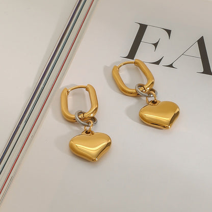 Two Tone Heart Pendant U Hoop Earrings