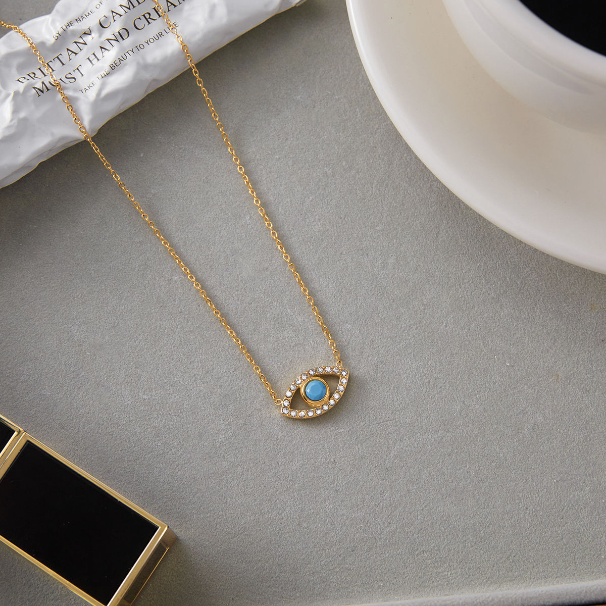 Turquoise & Zirconias Dainty Eye Necklace