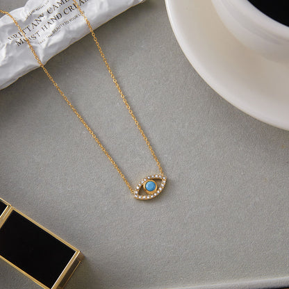 Turquoise & Zirconias Dainty Eye Necklace