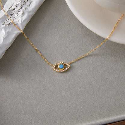 Turquoise & Zirconias Dainty Eye Necklace