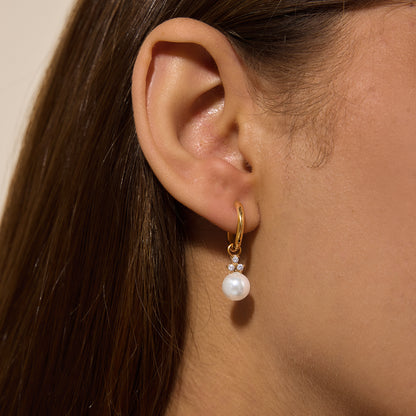 Single Pearl & Zirconias Pendant Huggie Earrings