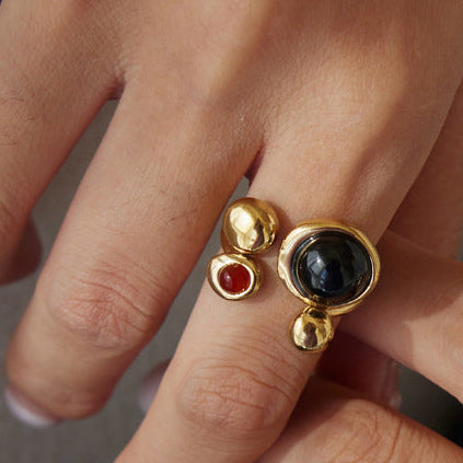 Black & Red Stones Open Ring