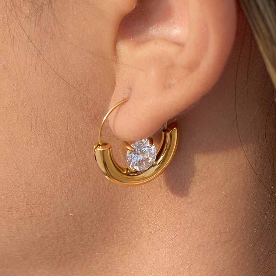 Zirconia C Bar Hoop Earrings