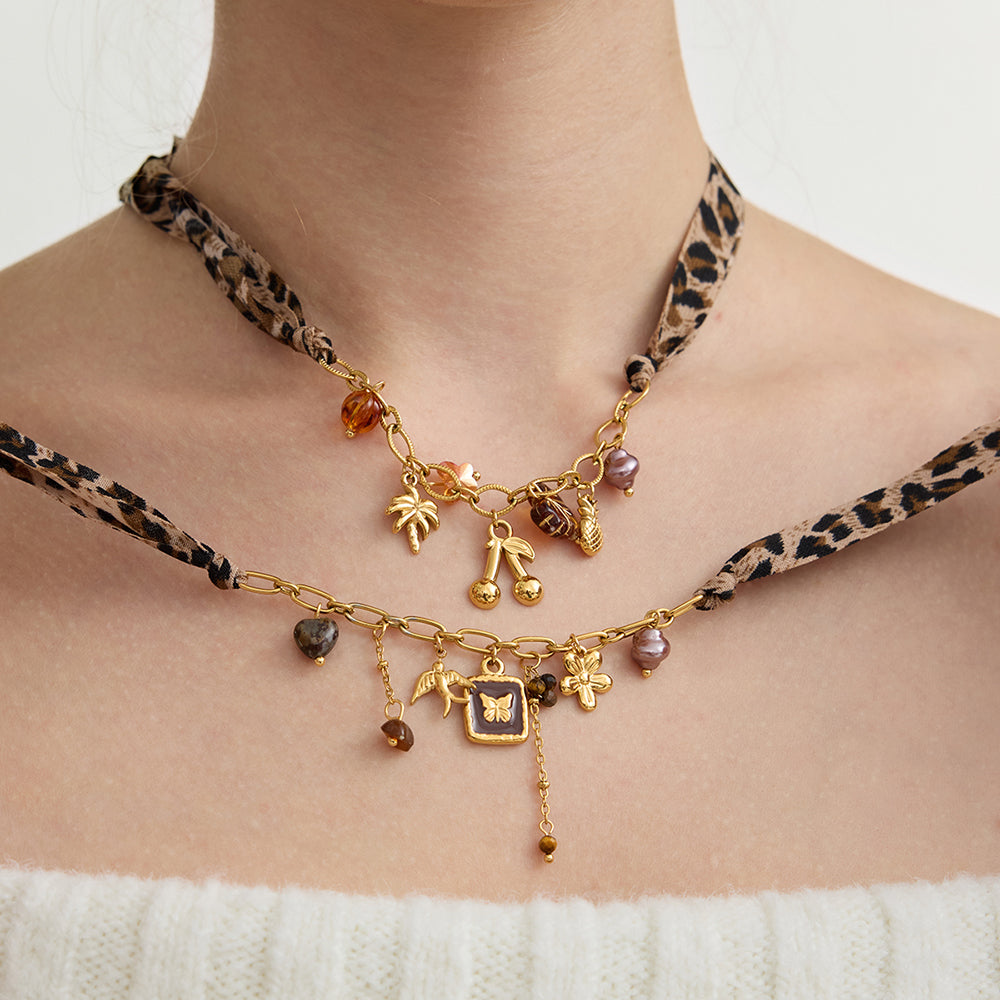 Animal Print Fabric Charms Necklace