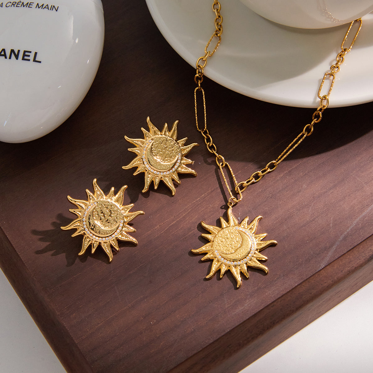 Zirconias Textured Large Sun Stud Earrings