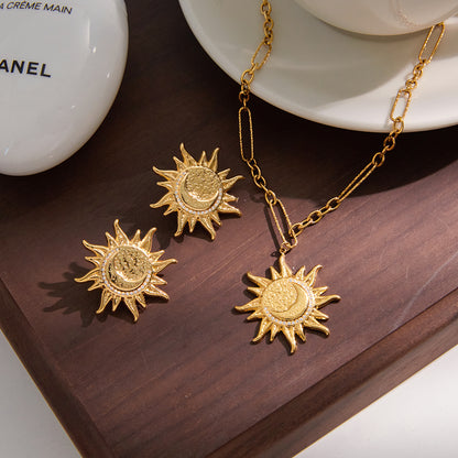 Zirconias Textured Large Sun Stud Earrings