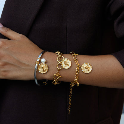 Two Tone Coin Angel Charm Bangle Bracelet
