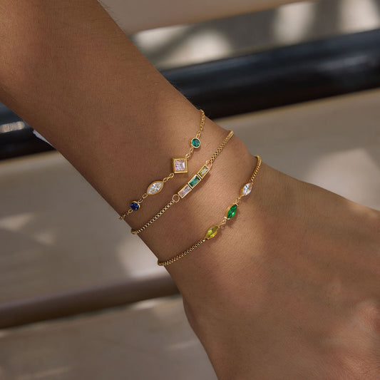 Eye Shaped Green Color Zirconias Bracelet