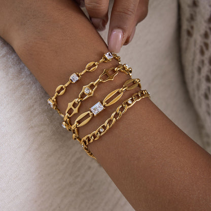 Zirconias & Oval Flat Chain Bracelet