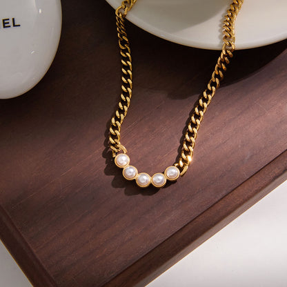 Pearls Cuban Chain Necklace