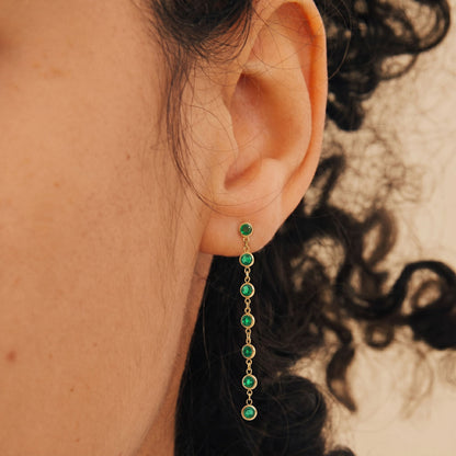 Circle Green Zirconias Long Stud Earrings