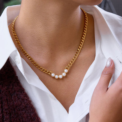 Pearls Cuban Chain Necklace
