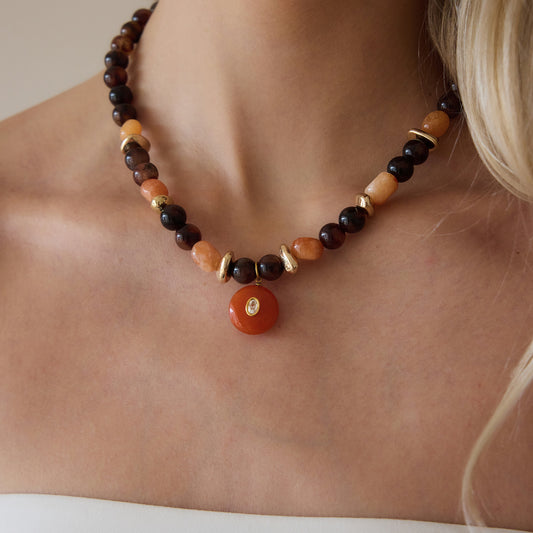 Brown Stones Pendant Chunky Necklace