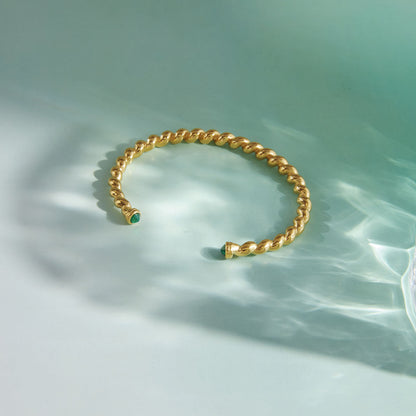 Green Zirconias Twisted Cuff Bracelet