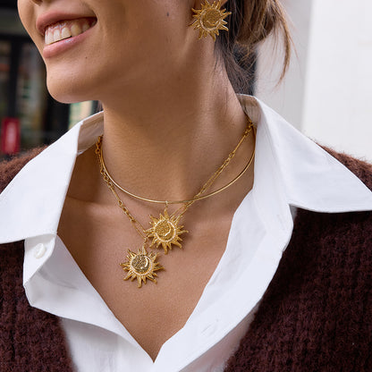 Zirconias Textured Large Sun Stud Earrings