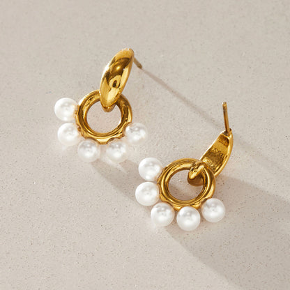 Pearls Door Knob Gold Stud Earrings
