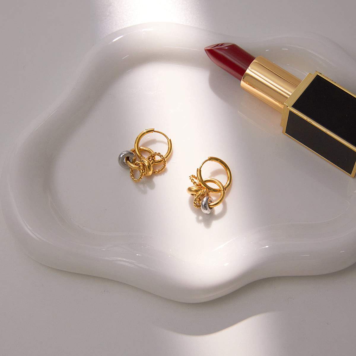 Two Tone Dangle Hoop Earrings