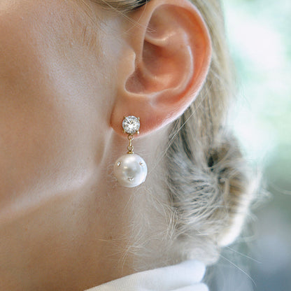 Pearl & Zirconias Pendant Stud Earrings