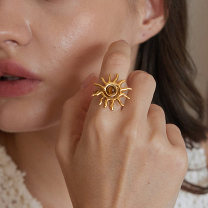 Brown Stone Sun Shaped Ring