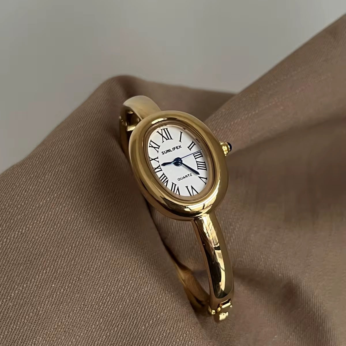 Gold Oval Bangle Watch