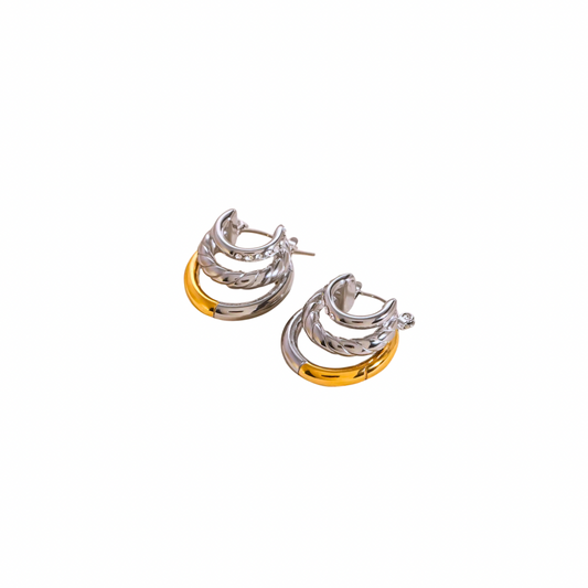 Two Tone Zirconia Triple C Hoop Earrings