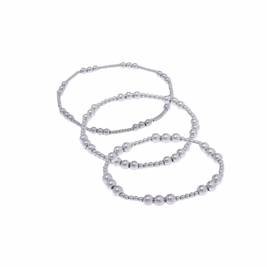 Silver 3 Balls Elastic Bracelet Set