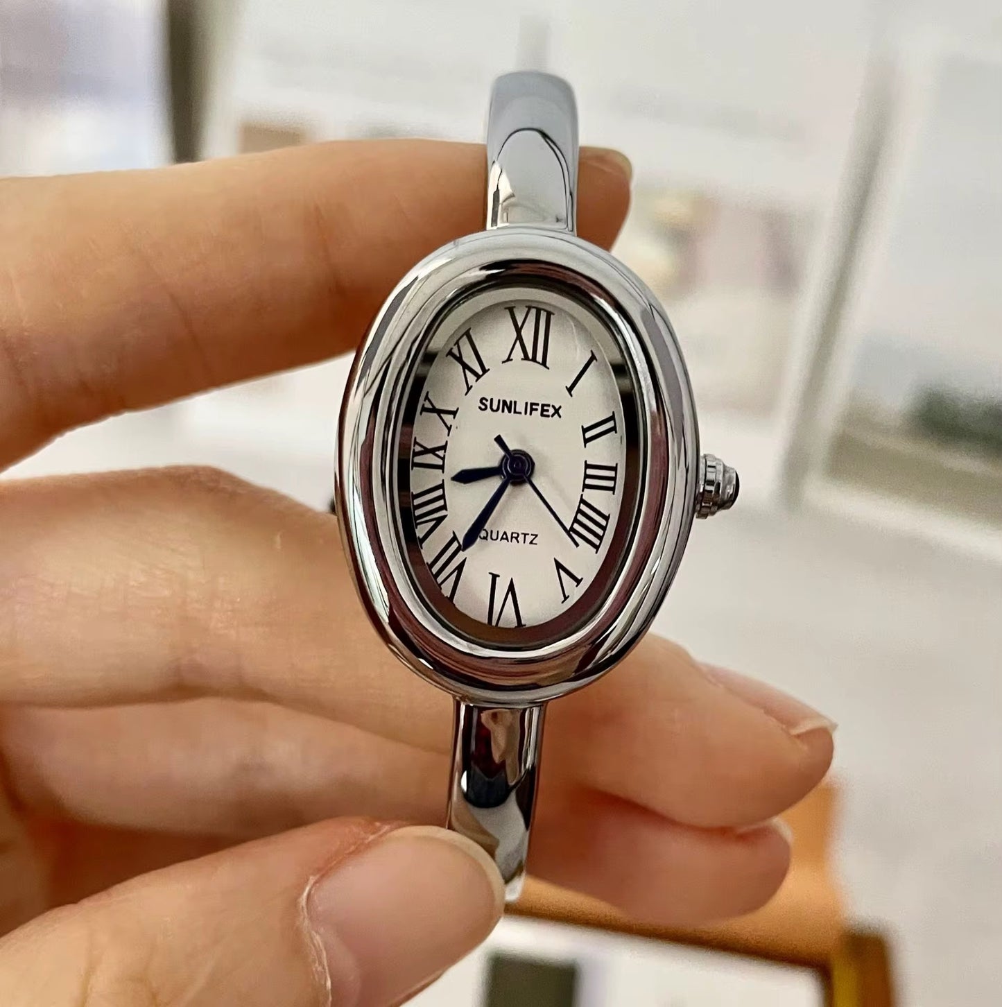 Silver Oval Bangle Watch