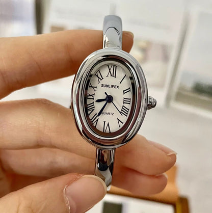 Silver Oval Bangle Watch