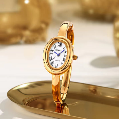Gold Oval Bangle Watch