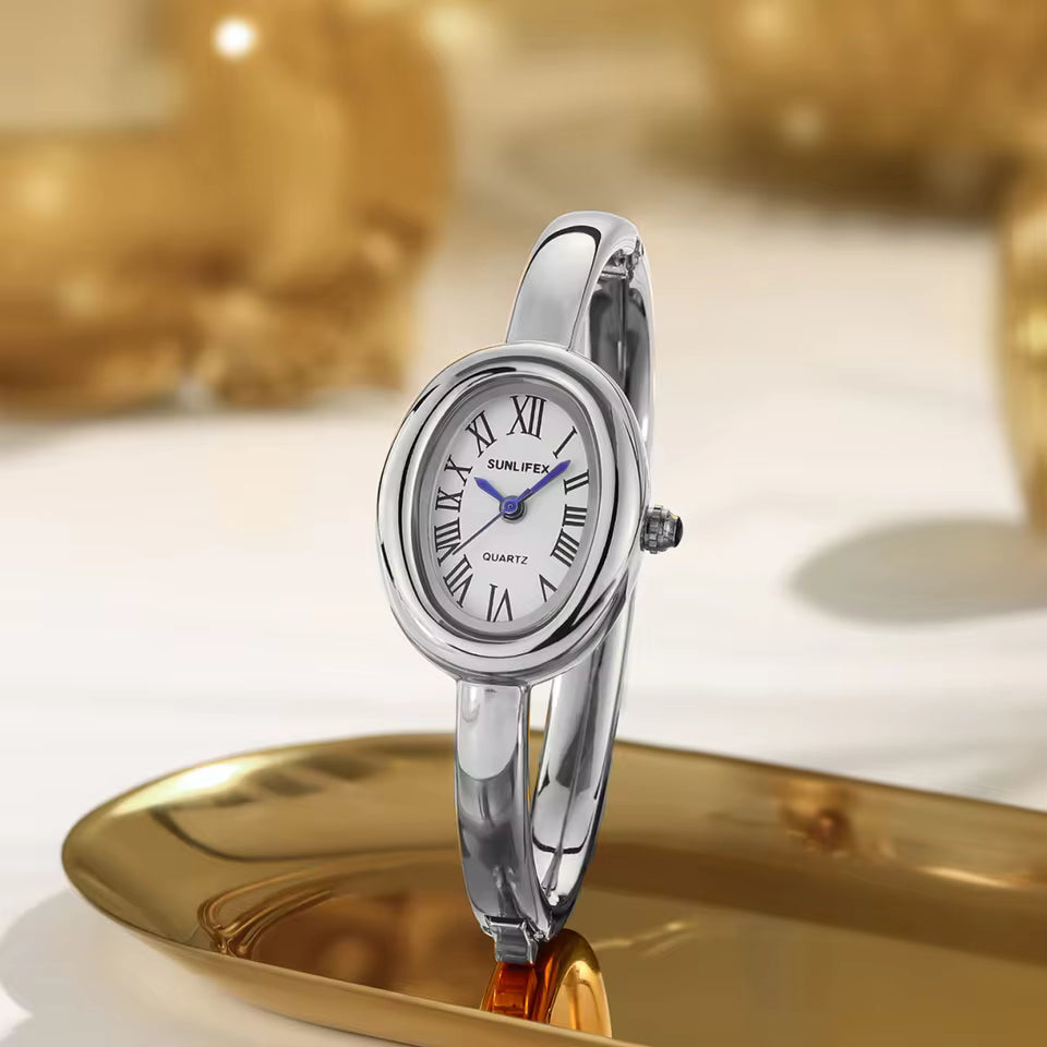 Silver Oval Bangle Watch