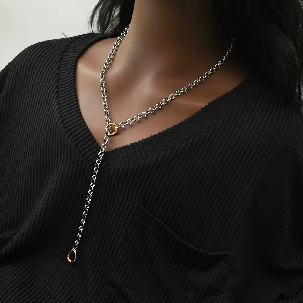 Two Tone Chain Lariat Necklace