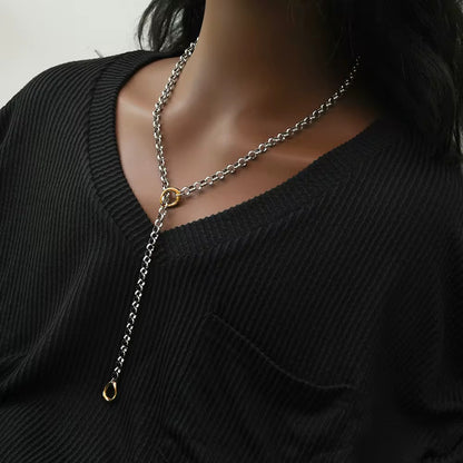 Two Tone Chain Lariat Necklace
