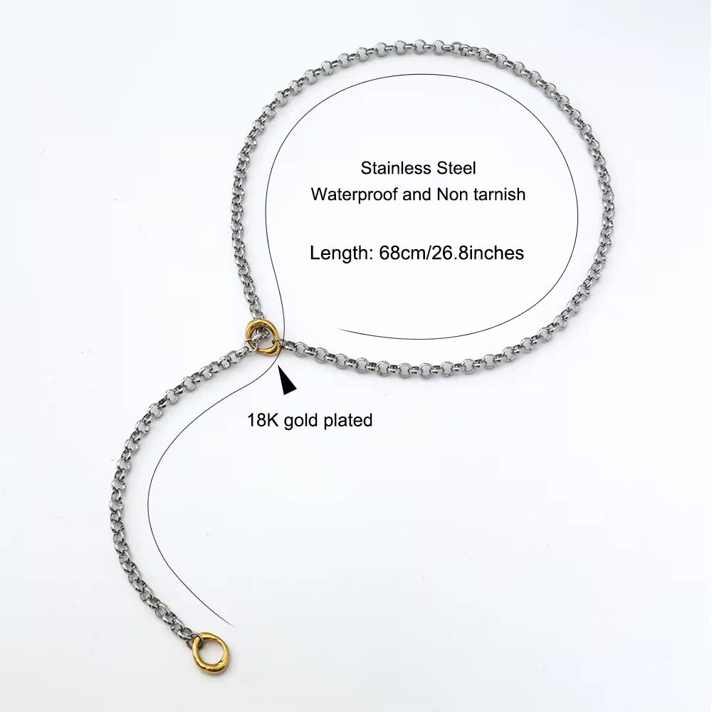 Two Tone Chain Lariat Necklace