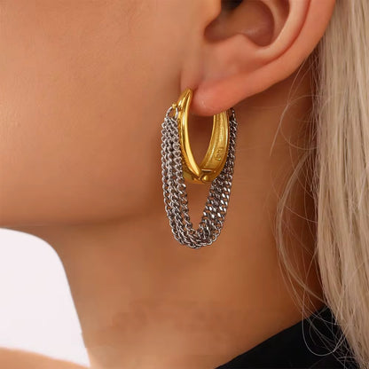 Two Tone Buckle Multi Chains Hoop Earrings