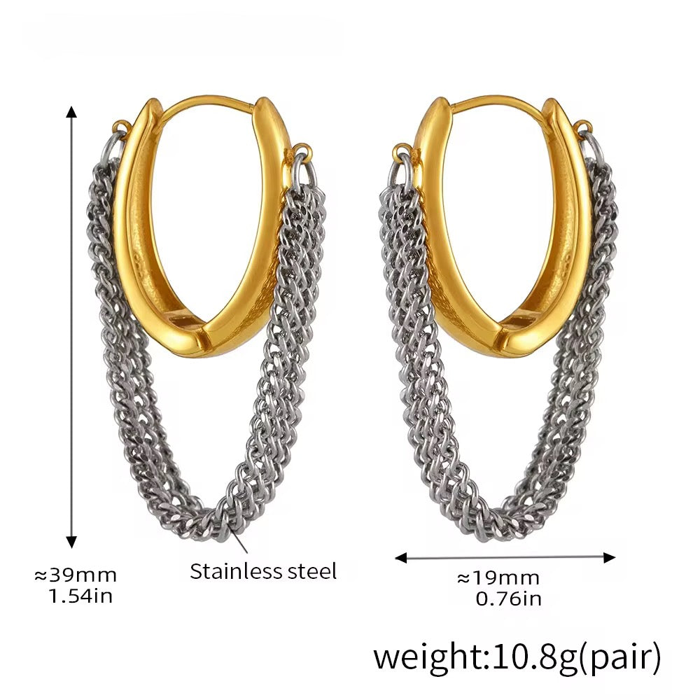 Two Tone Buckle Multi Chains Hoop Earrings