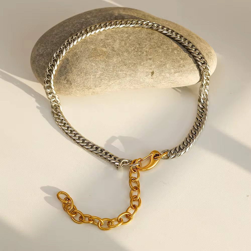 Two Tone Cuban Chain Lariat Necklace