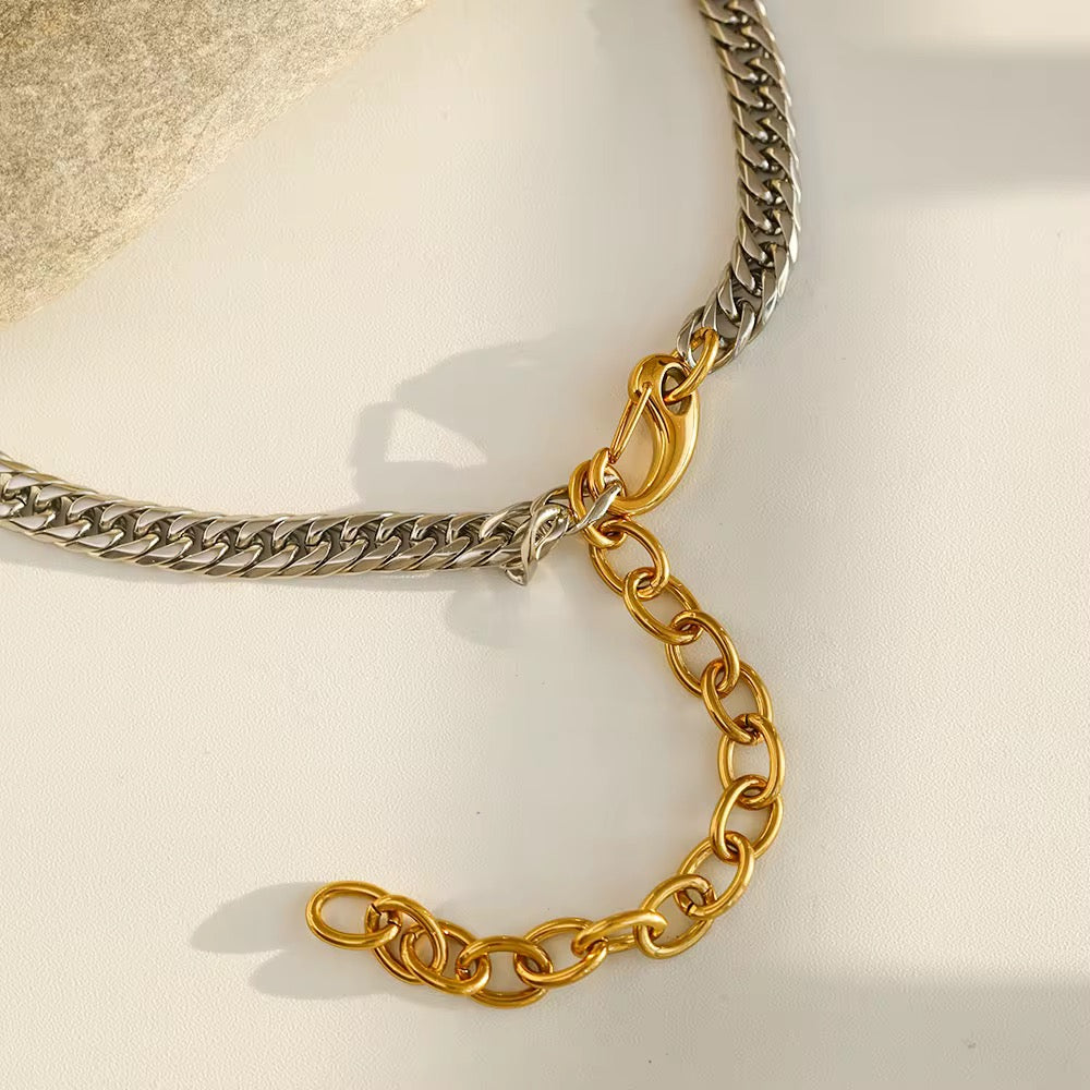 Two Tone Cuban Chain Lariat Necklace