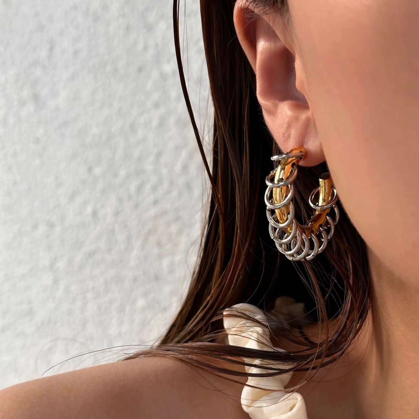 Two Tone Fringe Hoop Earrings