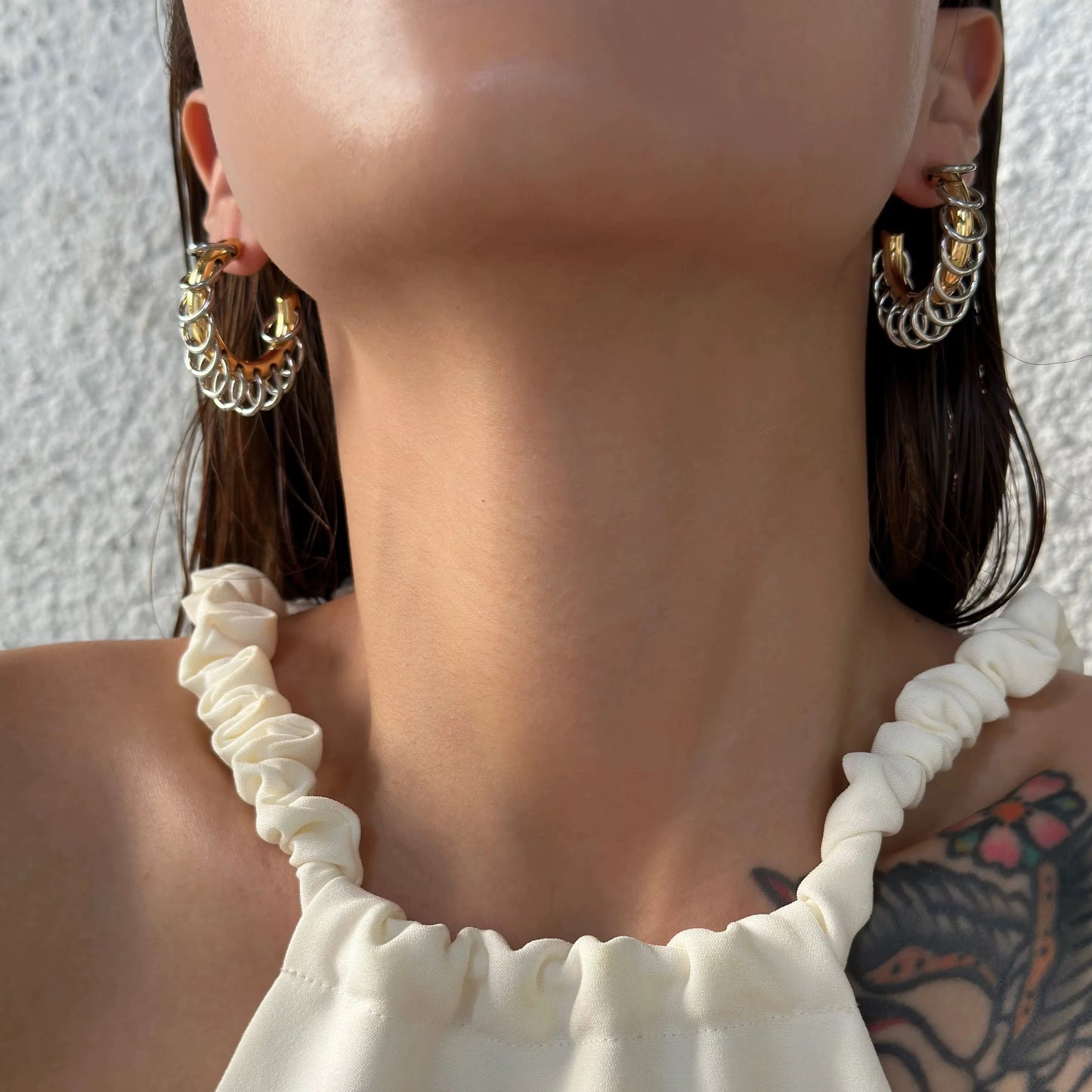 Two Tone Fringe Hoop Earrings