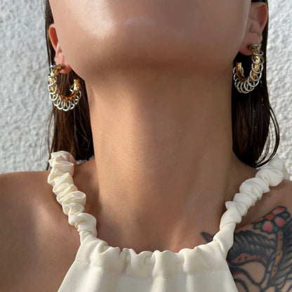 Two Tone Fringe Hoop Earrings