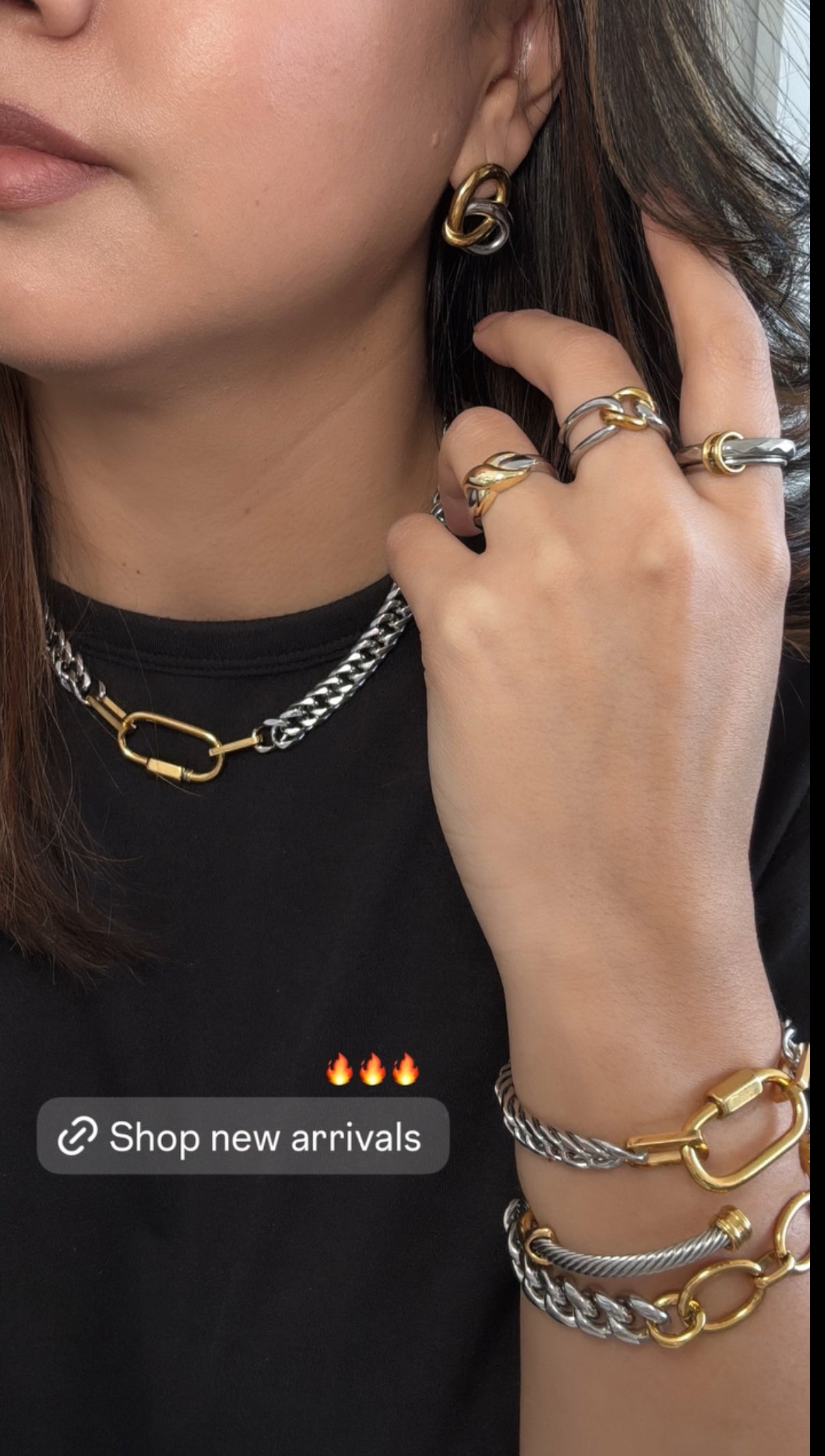 Two Tone Carabiner Chunky Cuban Necklace