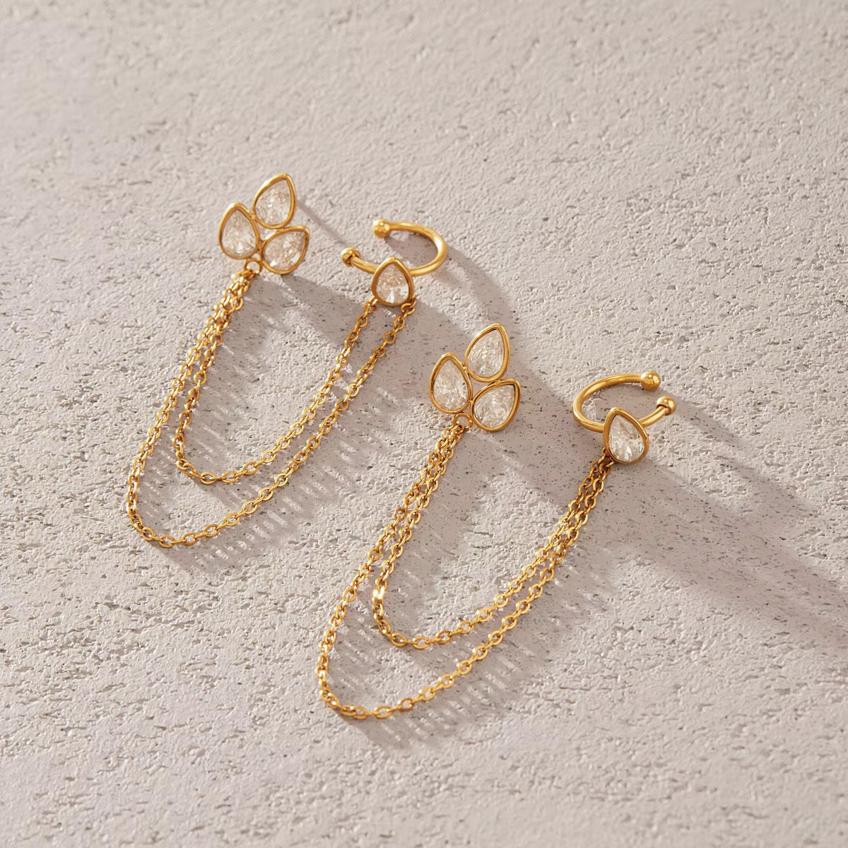Drop Zirconias Stud Chain Earcuff Earrings