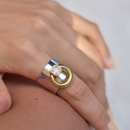 Two Tone Buckle Wide Band Ring