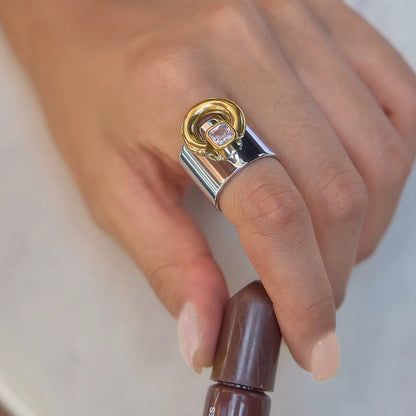 Two Tone Buckle Wide Band Ring