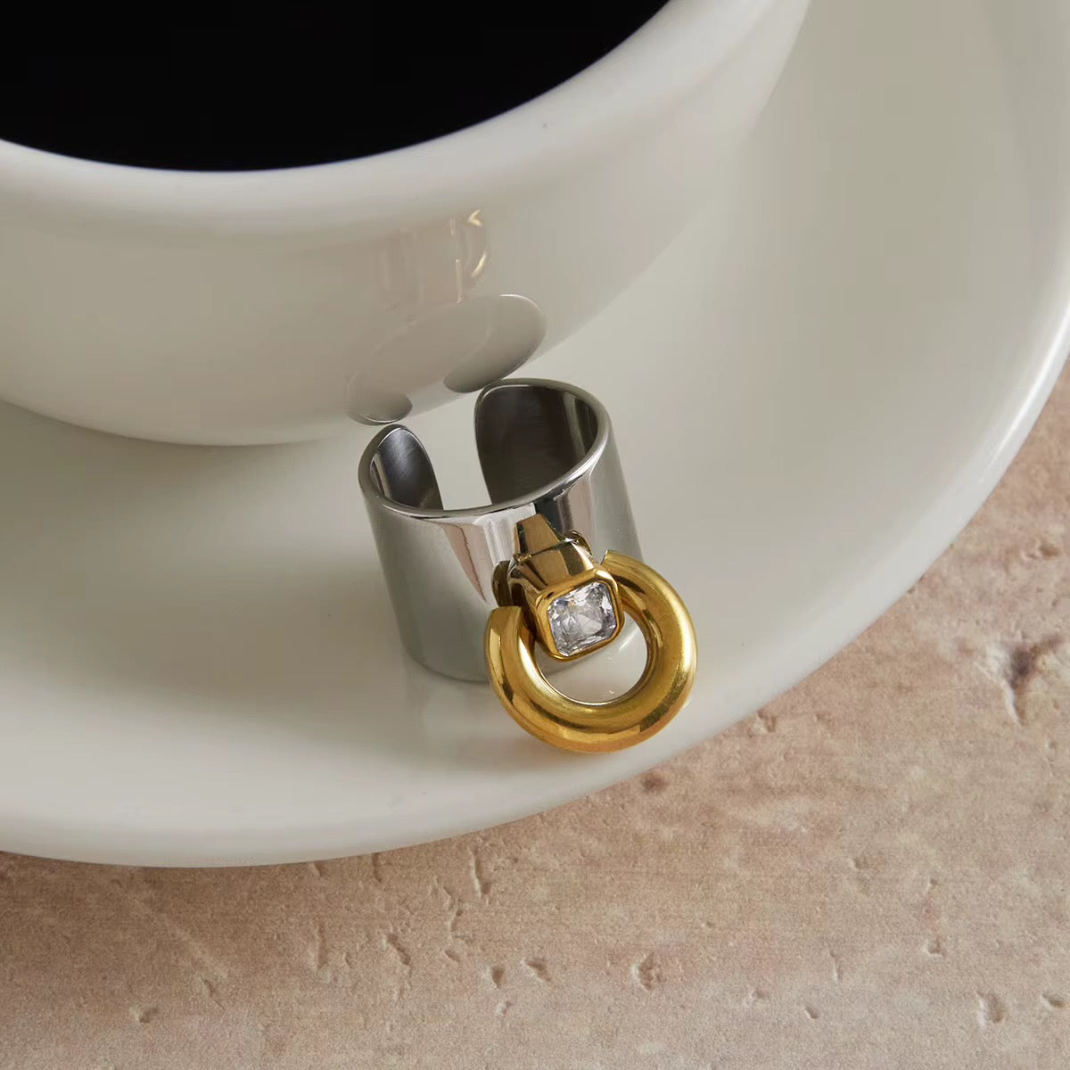 Two Tone Buckle Wide Band Ring